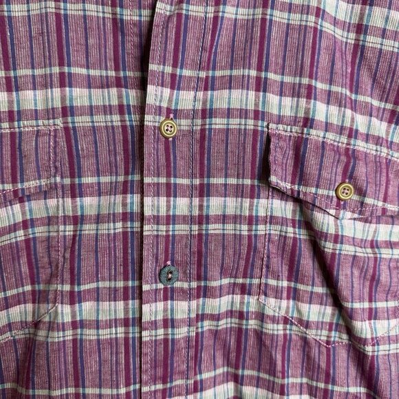 Hugo Boss Orange Linen Blend Plaid Button Up Shirt Purple Mens XL Western Preppy - Picture 7 of 15
